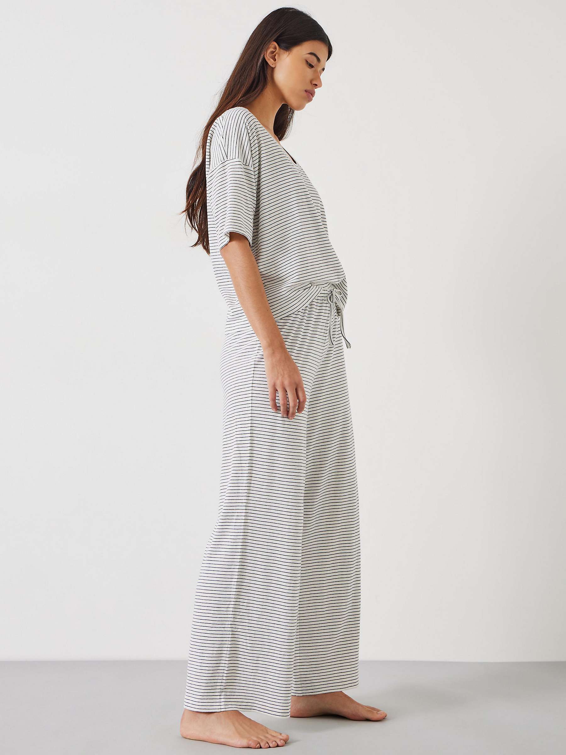 Buy HUSH Ezra Stripe Linen Blend Jersey Pyjamas, Ecru/Navy Online at johnlewis.com