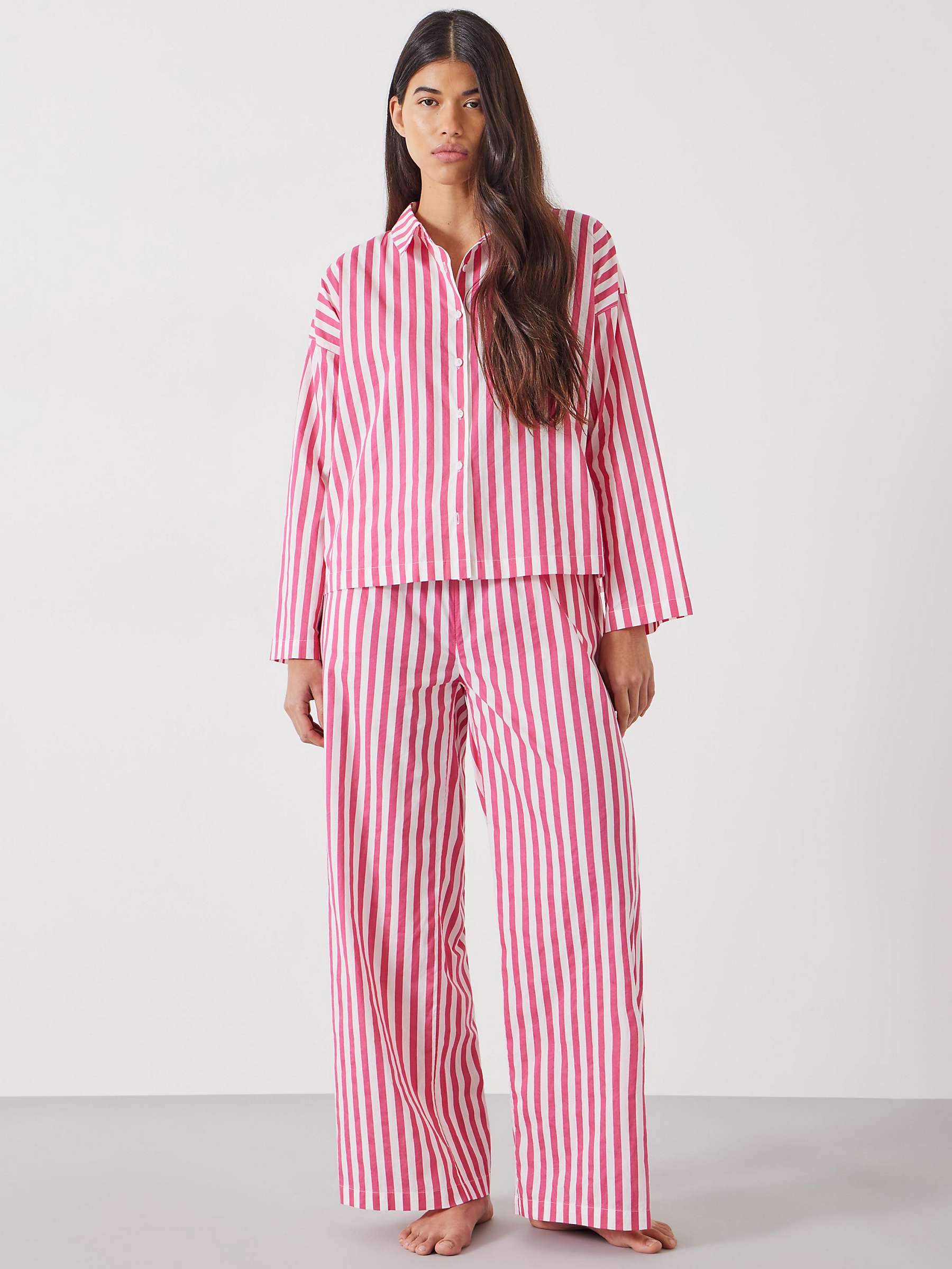 Buy HUSH Emerson Boxy Fit Stripe Shirt Pyjamas, Fluorescent Pink/White Online at johnlewis.com