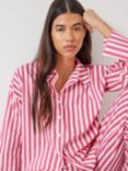 HUSH Emerson Boxy Fit Stripe Shirt Pyjamas, Fluorescent Pink/White