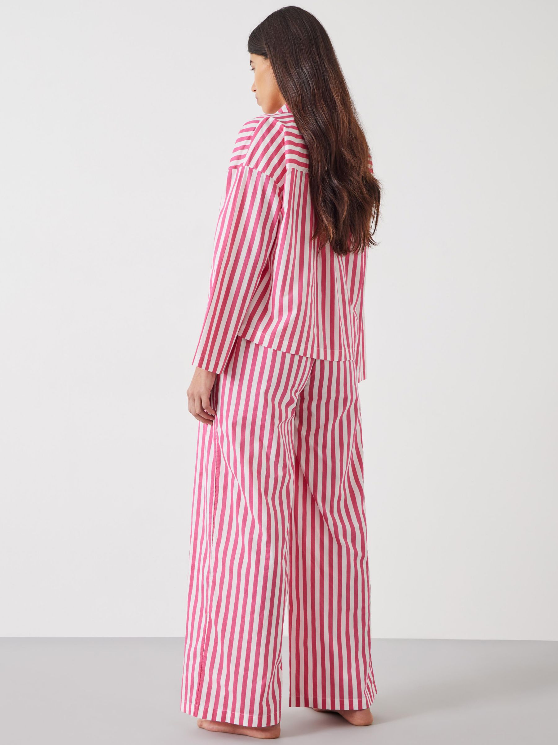 Buy HUSH Emerson Boxy Fit Stripe Shirt Pyjamas, Fluorescent Pink/White Online at johnlewis.com
