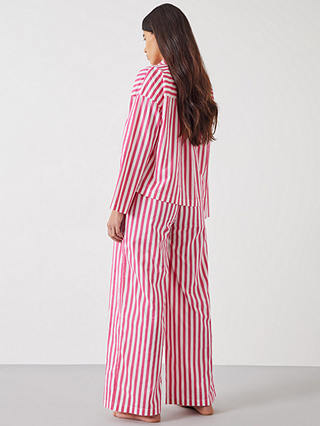 HUSH Emerson Boxy Fit Stripe Shirt Pyjamas, Fluorescent Pink/White
