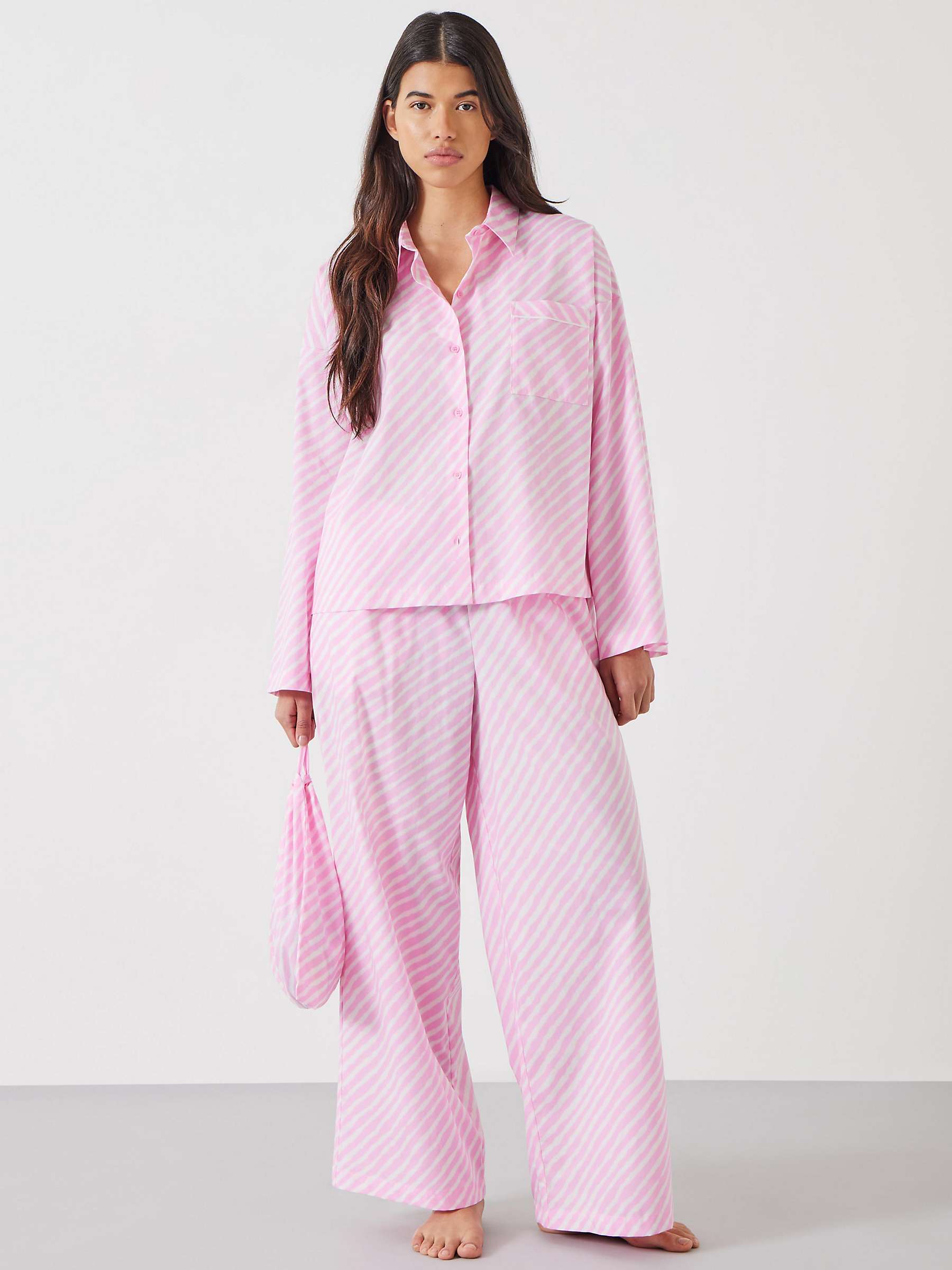 Buy HUSH Kirby Diagonal Stripe Wide Leg Cotton Pyjamas, Pink Online at johnlewis.com