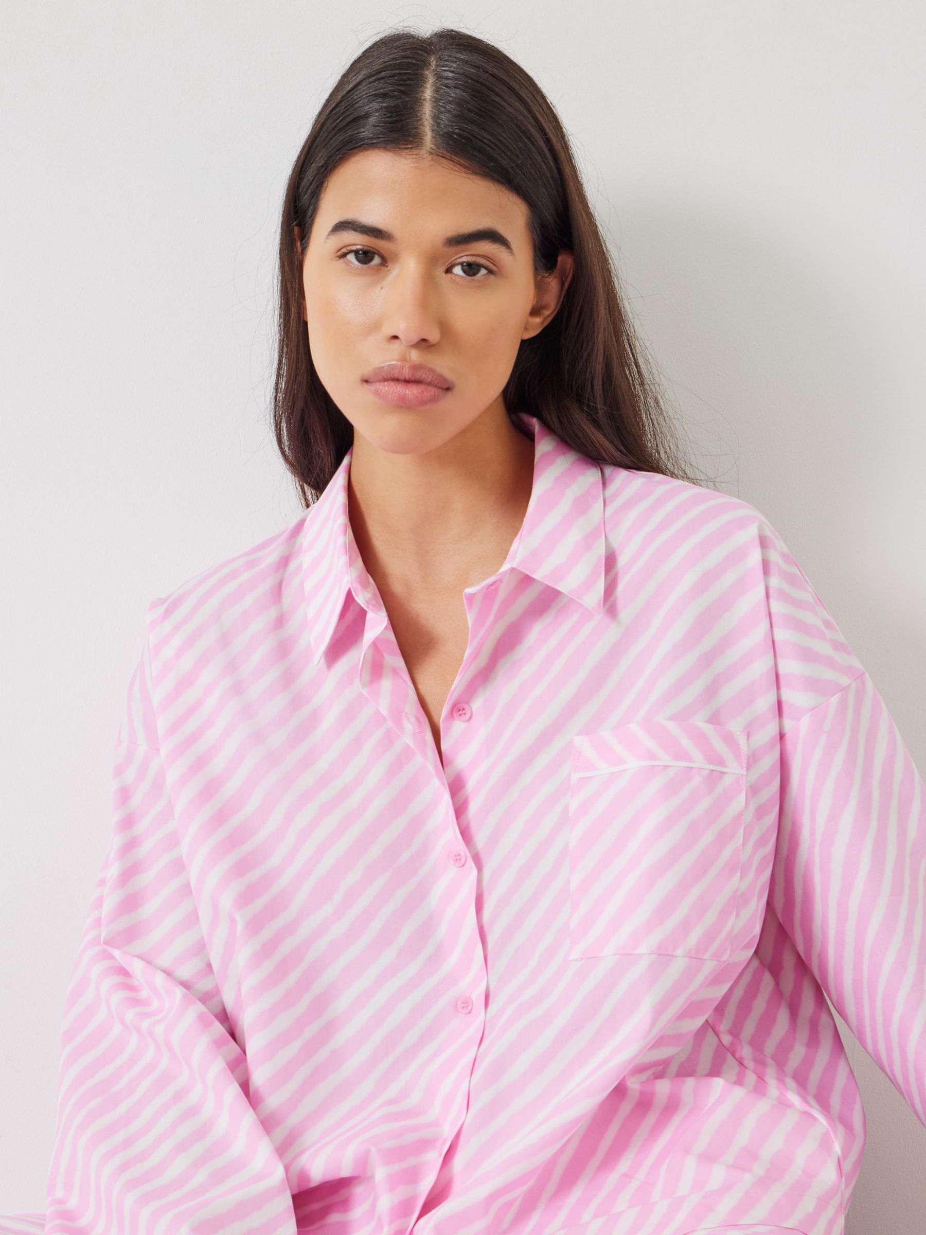 Buy HUSH Kirby Diagonal Stripe Wide Leg Cotton Pyjamas, Pink Online at johnlewis.com