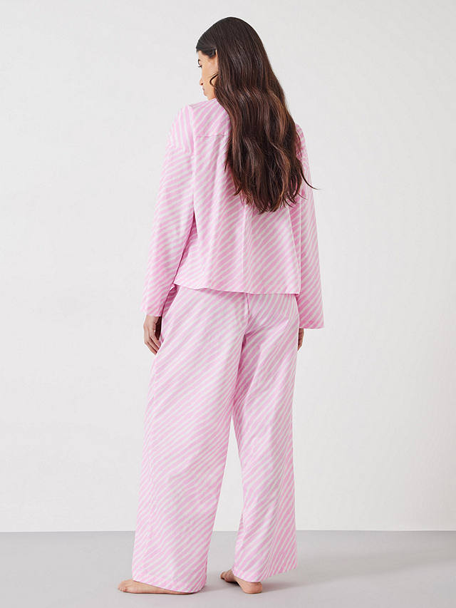 HUSH Kirby Diagonal Stripe Wide Leg Cotton Pyjamas, Pink