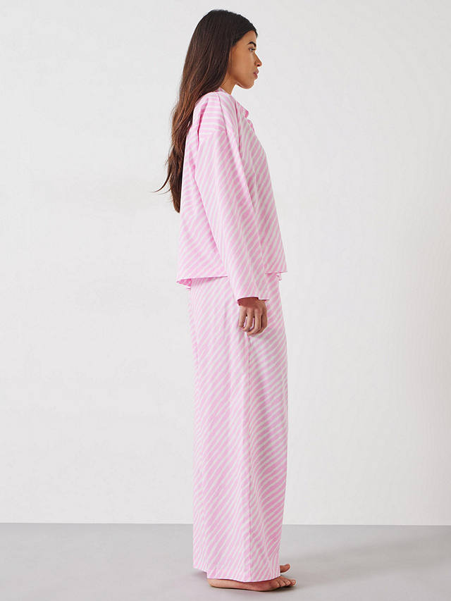 HUSH Kirby Diagonal Stripe Wide Leg Cotton Pyjamas, Pink