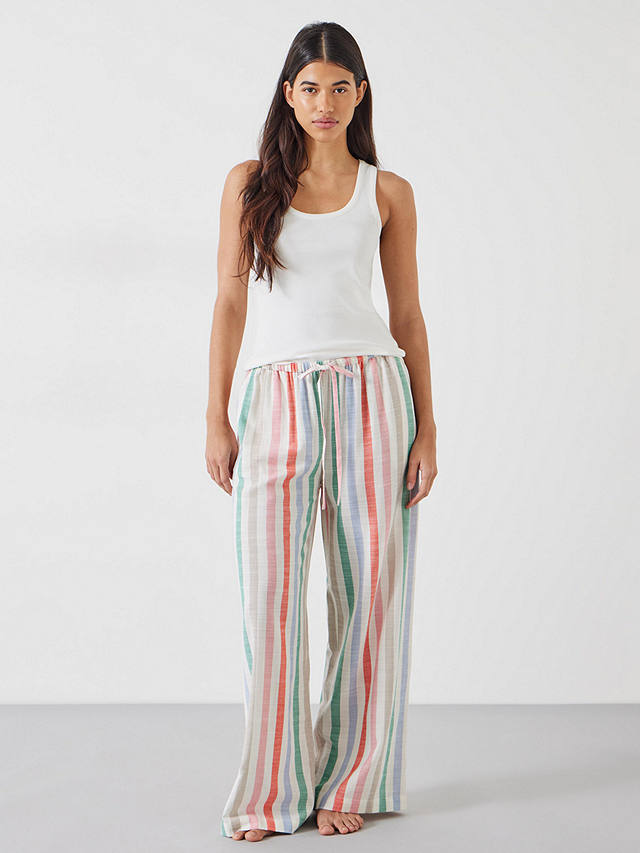 HUSH Rudie Stripe Trousers and Plain Vest Pyjamas, Multi