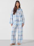 HUSH Kirby Summer Check Wide Leg Cotton Pyjamas, Pink/Blue, Pink/Blue