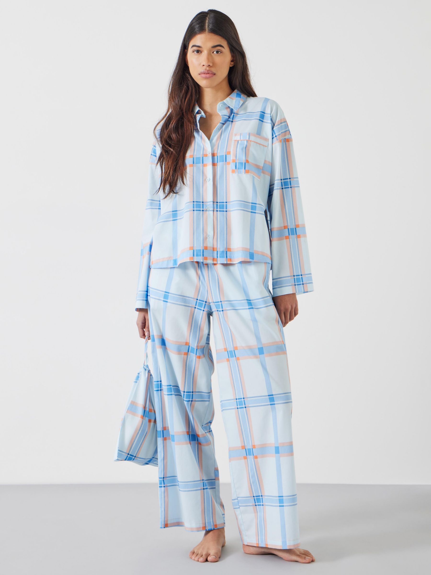 Buy HUSH Kirby Summer Check Wide Leg Cotton Pyjamas, Pink/Blue Online at johnlewis.com