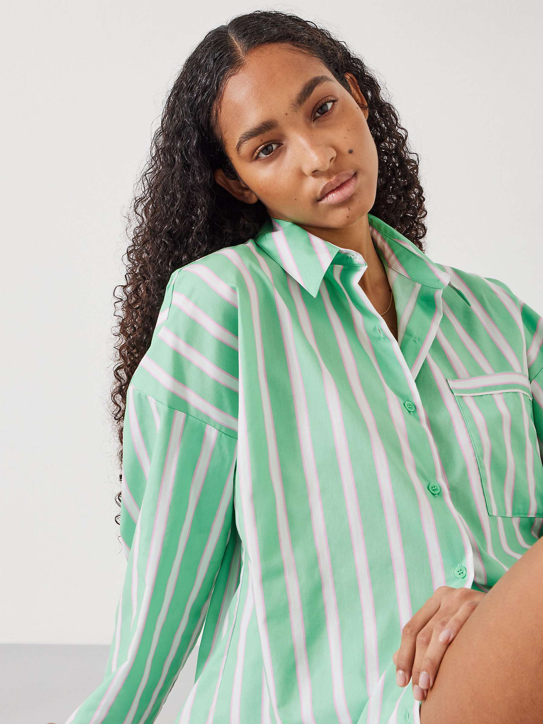 Buy HUSH Adair Oversized Shirt and Shorts Pyjama Set, Green/Pink Online at johnlewis.com