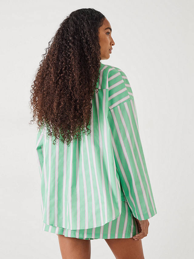 HUSH Adair Oversized Shirt and Shorts Pyjama Set, Green/Pink