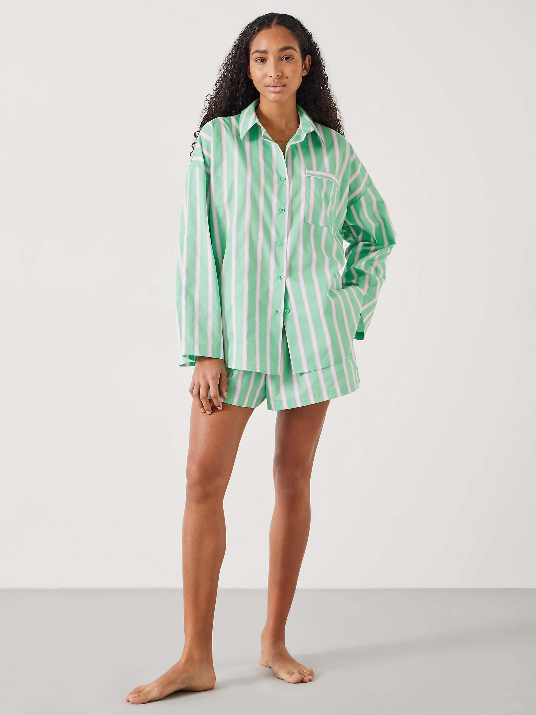Buy HUSH Adair Oversized Shirt and Shorts Pyjama Set, Green/Pink Online at johnlewis.com
