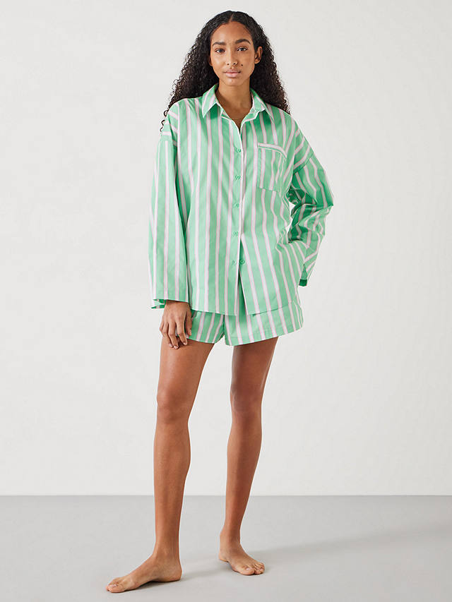 HUSH Adair Oversized Shirt and Shorts Pyjama Set, Green/Pink