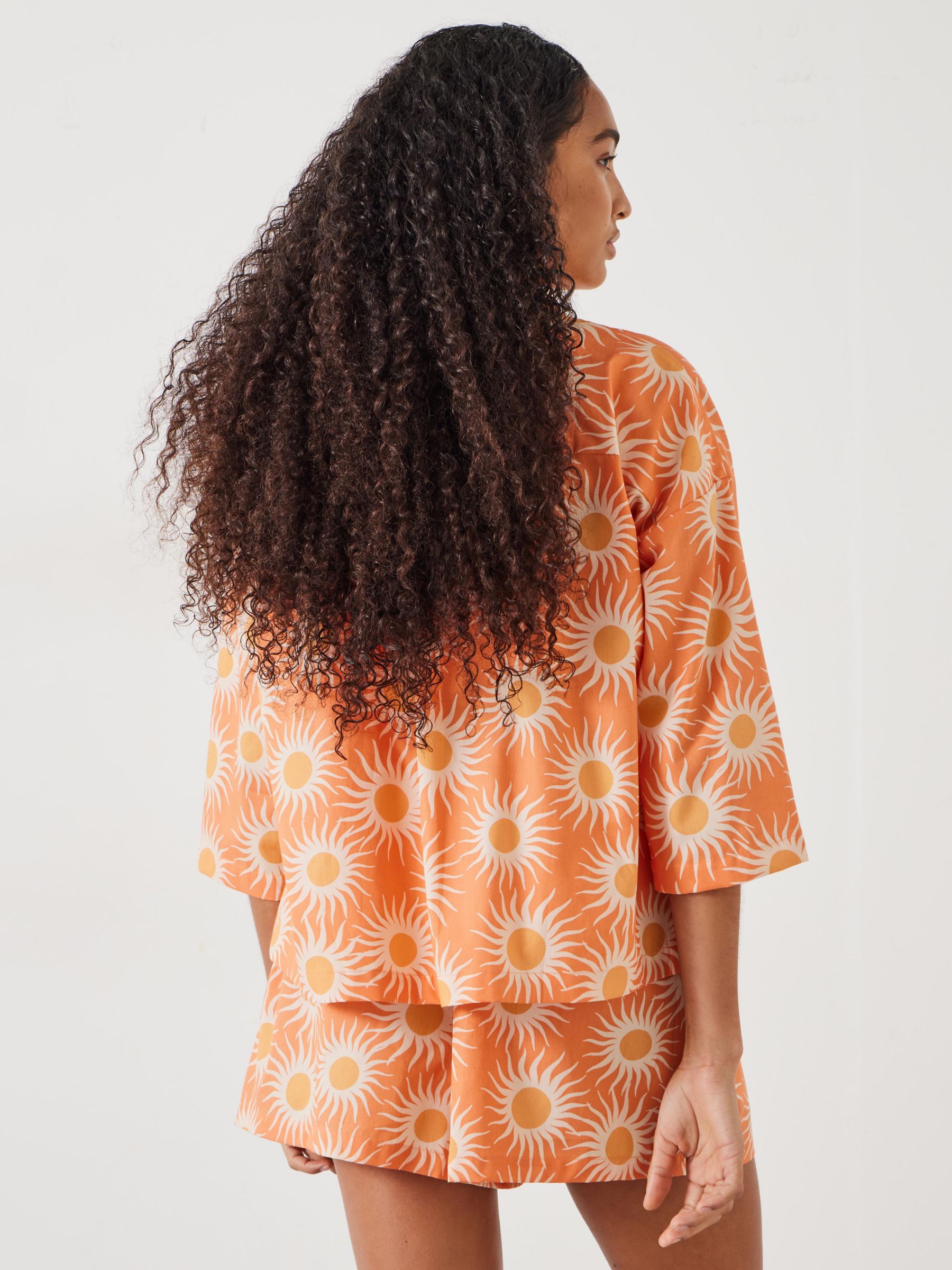 HUSH Jaylin Boxy Fit Sunrays Print Shirt and Shorts Pyjamas, Orange, L