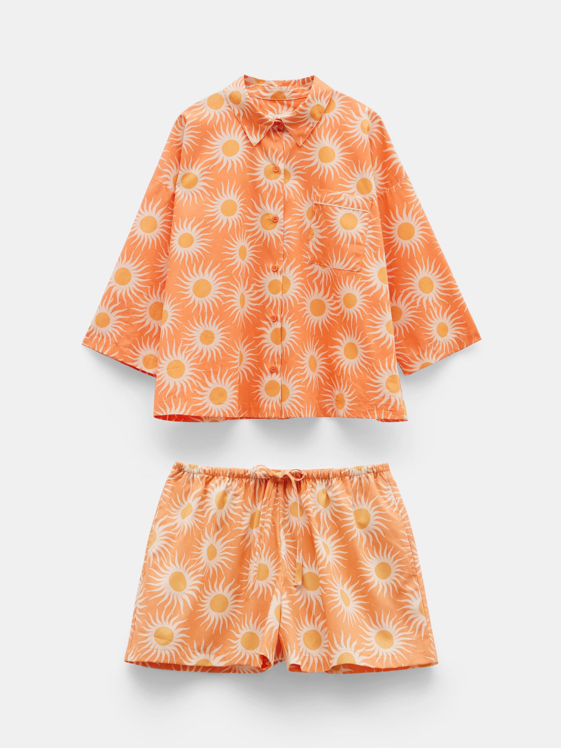 HUSH Jaylin Boxy Fit Sunrays Print Shirt and Shorts Pyjamas, Orange at ...