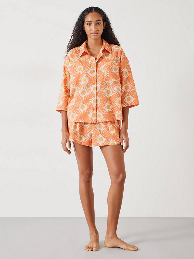 HUSH Jaylin Boxy Fit Sunrays Print Shirt and Shorts Pyjamas, Orange