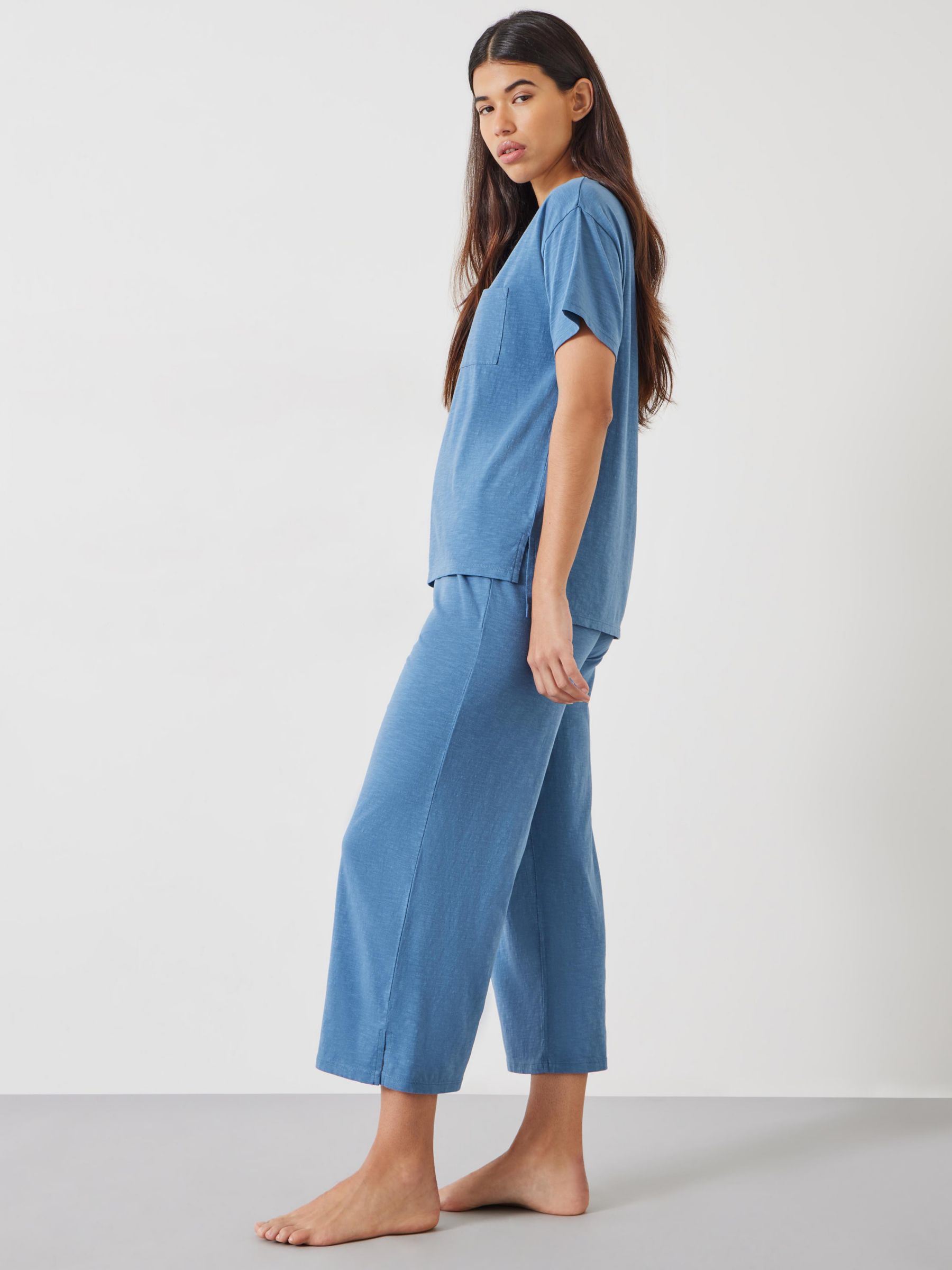 HUSH Mila Cotton Culotte Pyjamas, Sky Blue, L