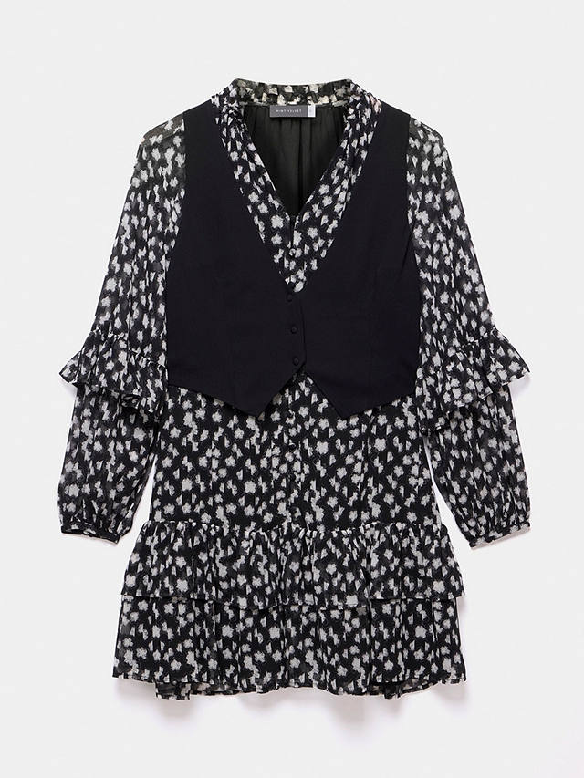 Mint Velvet Tiered Waistcoat Mini Dress, Black/Multi