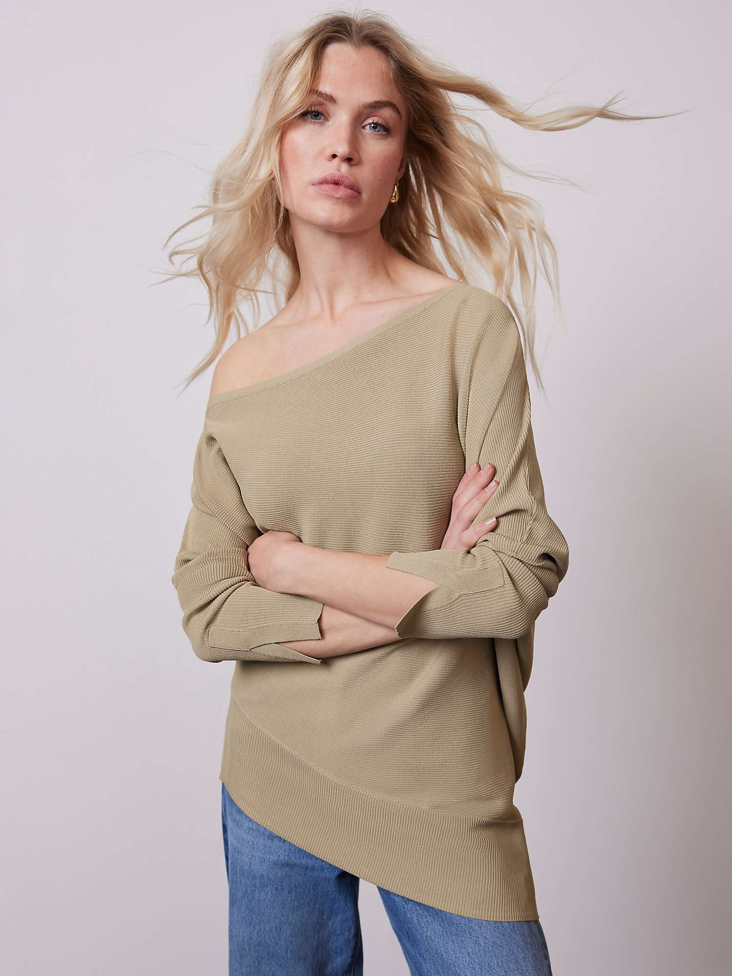 Buy Mint Velvet Asymmetric Ribbed Batwing Jumper, Green Online at johnlewis.com