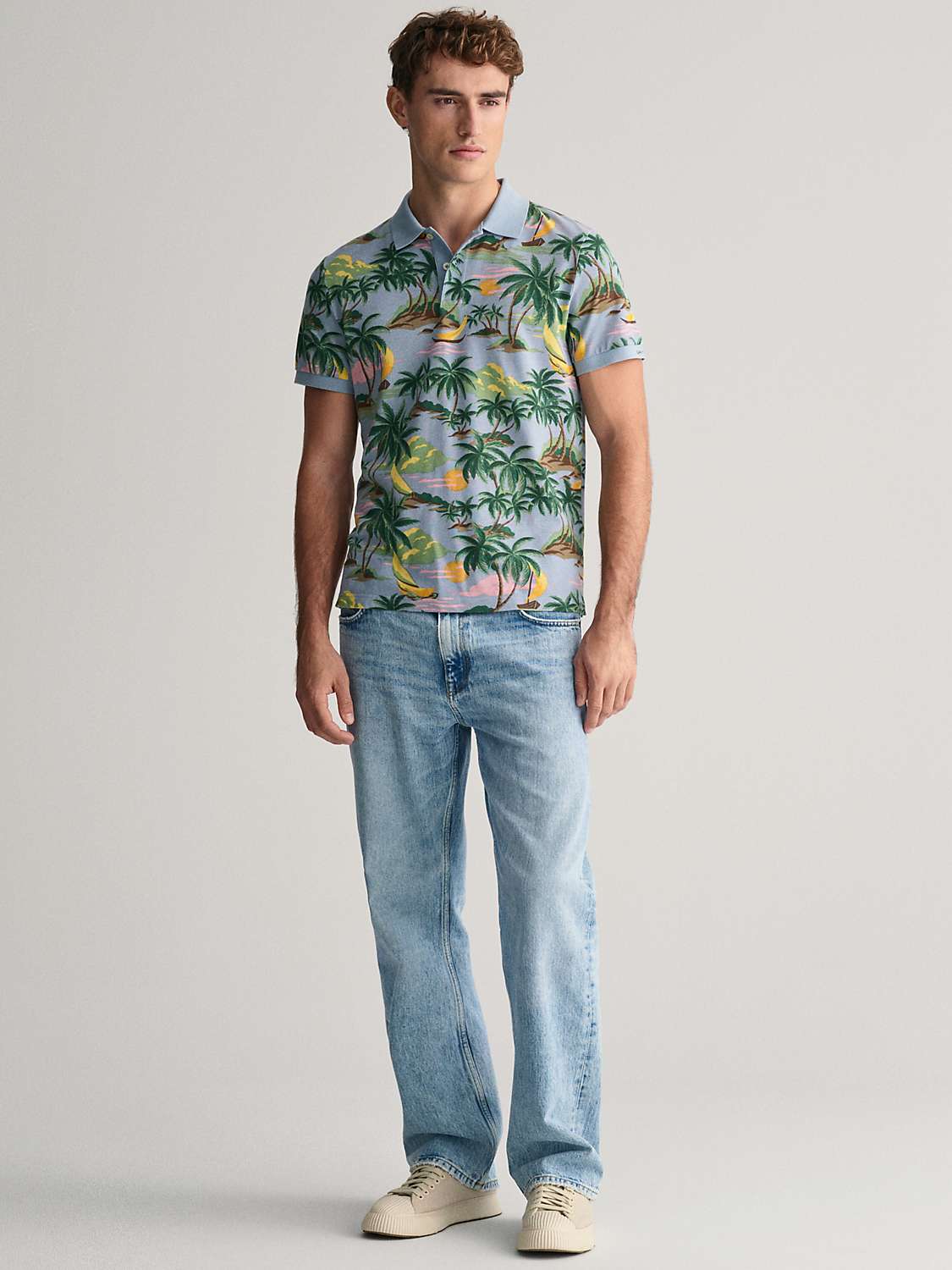 Buy GANT Hawai Print Short Sleeve Polo Shirt, Blue/Multi Online at johnlewis.com