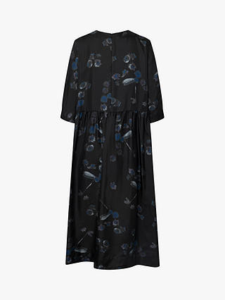 nué notes Demetri Floral Print Oversized Silk Dress, Black/Multi