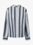 nué notes Florian Striped Cotton Collarless Shirt, Blue/Multi