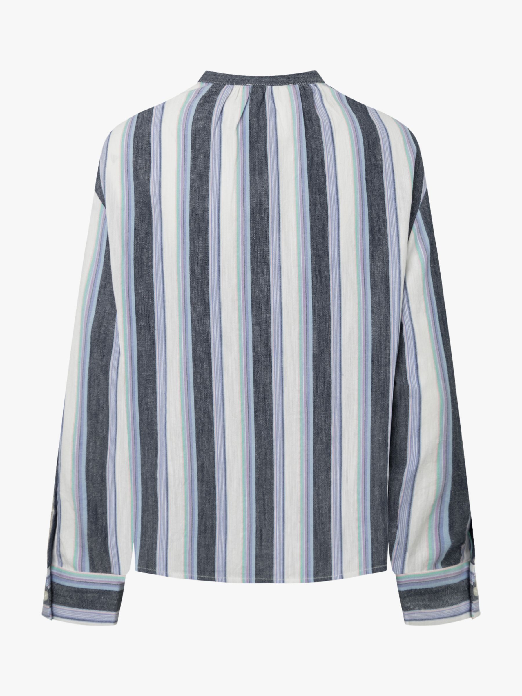 nué notes Florian Striped Cotton Collarless Shirt, Blue/Multi, 8