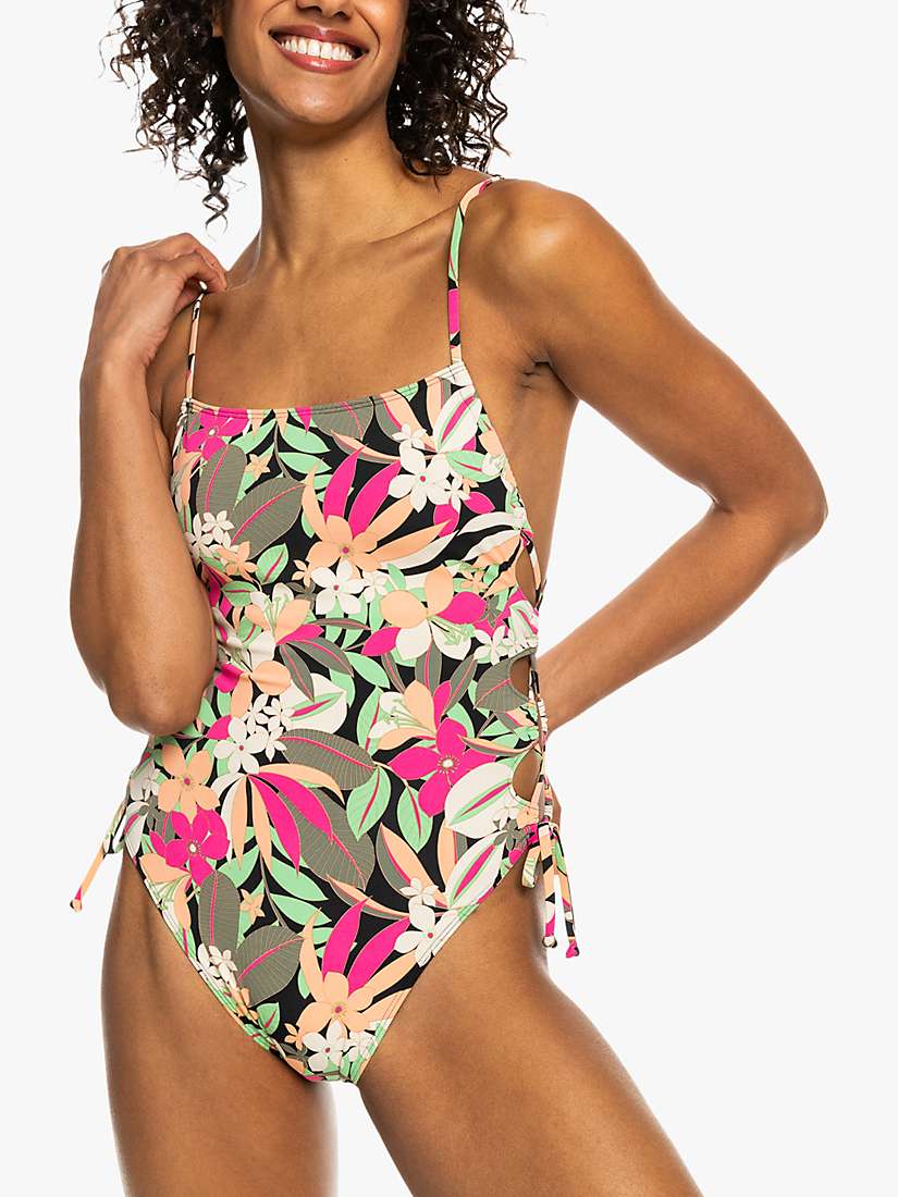 Buy Roxy Palm Print Cross Strap Detail Swimsuit, Anthracite/Multi Online at johnlewis.com