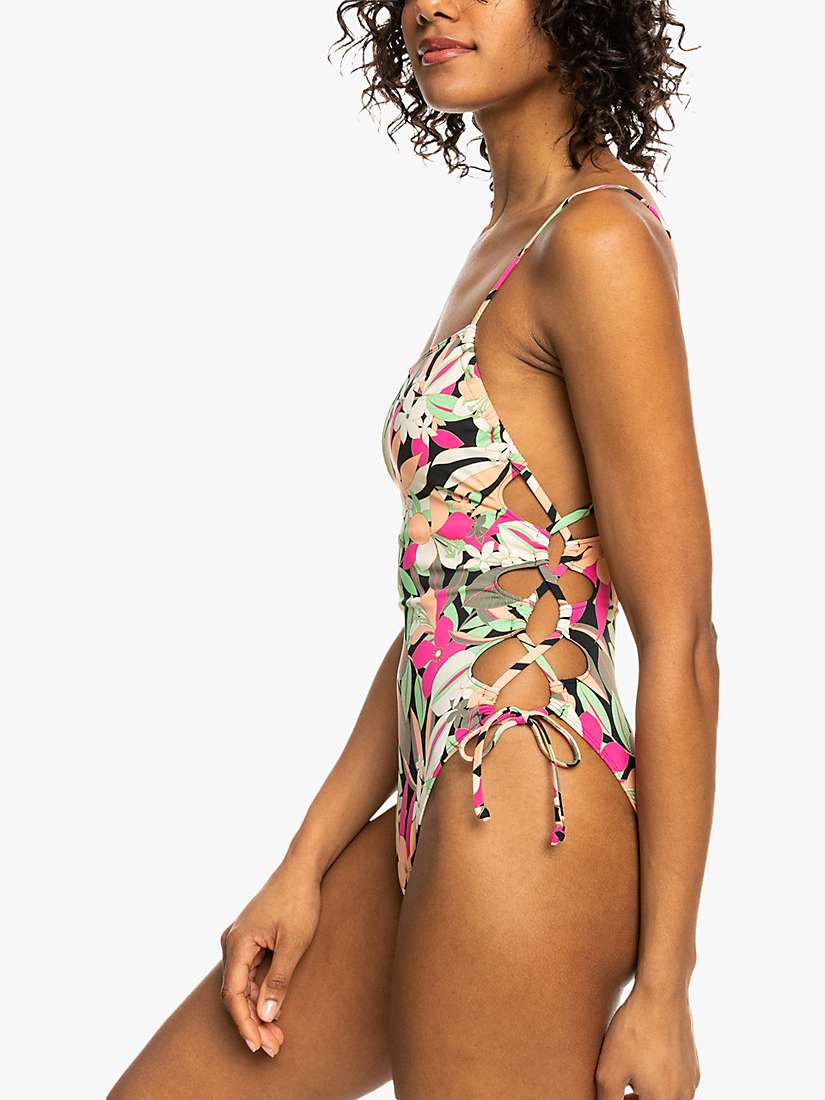 Buy Roxy Palm Print Cross Strap Detail Swimsuit, Anthracite/Multi Online at johnlewis.com