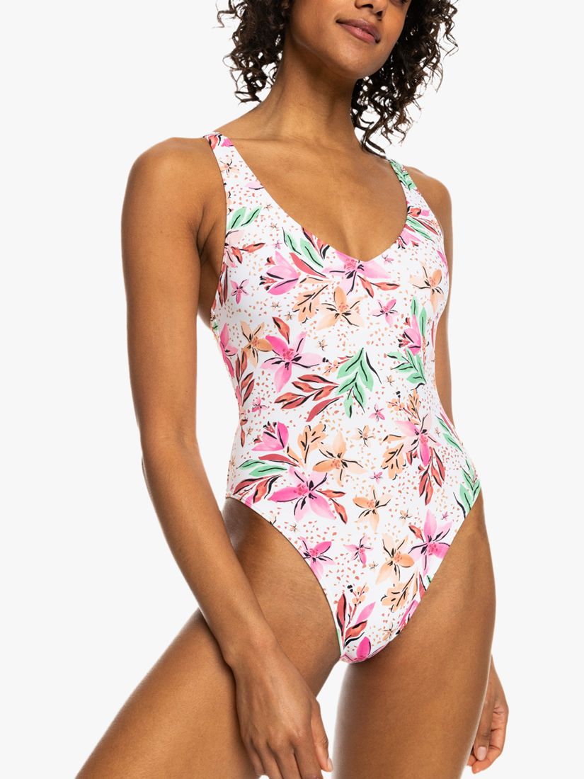 Roxy Tropical Print Swimsuit, White/Multi, XL