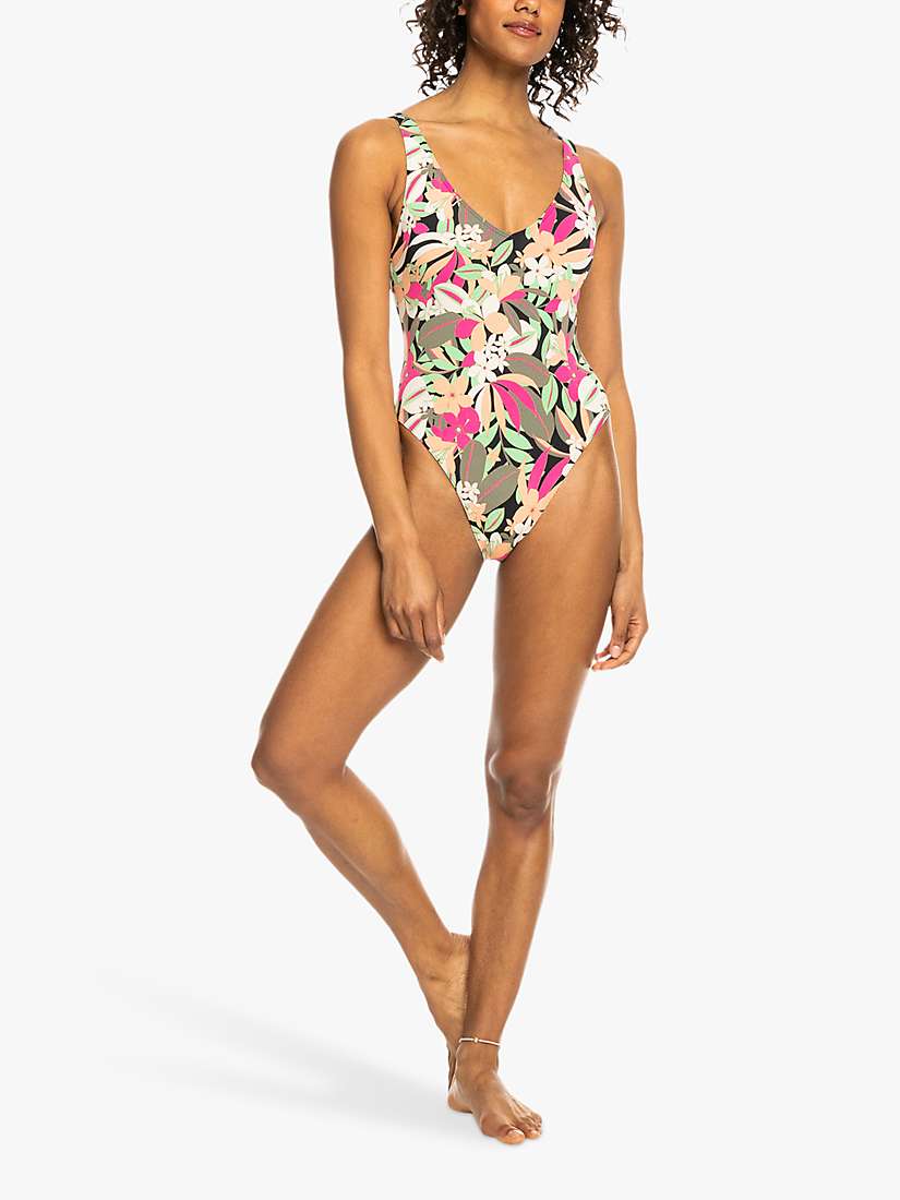 Buy Roxy Palm Print Swimsuit, Anthracite/Multi Online at johnlewis.com