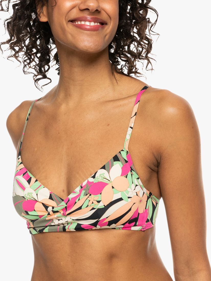 Roxy Palm Print Wrap Bikini Top, Anthracite/Multi, XL