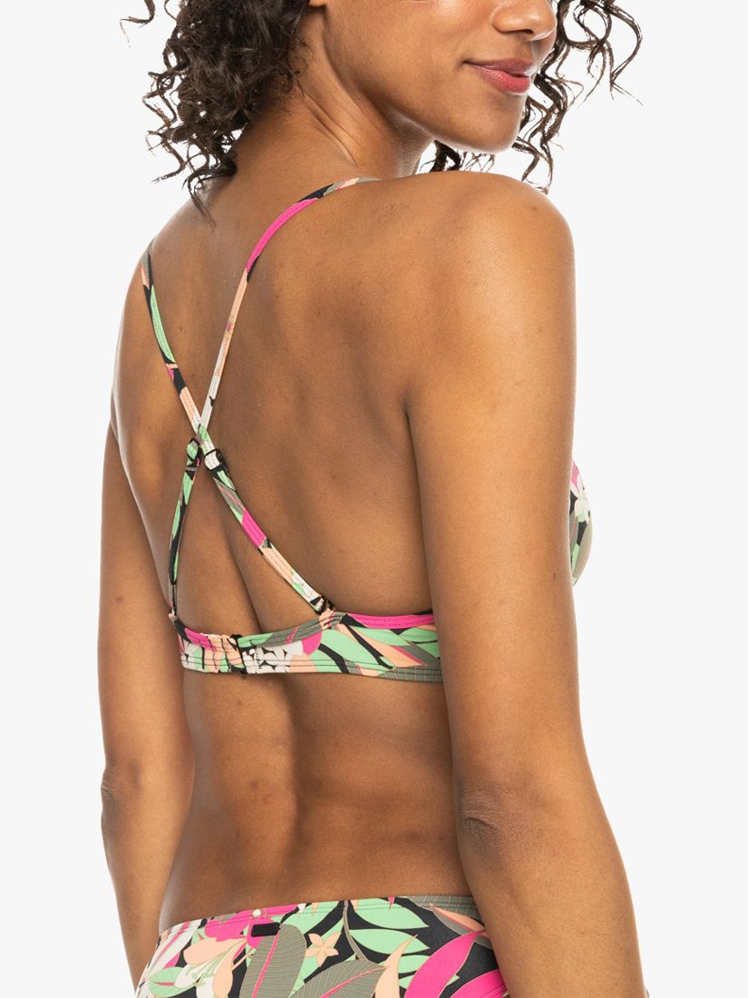 Roxy Palm Print Wrap Bikini Top, Anthracite/Multi, XL