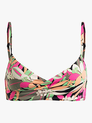 Roxy Palm Print Wrap Bikini Top, Anthracite/Multi