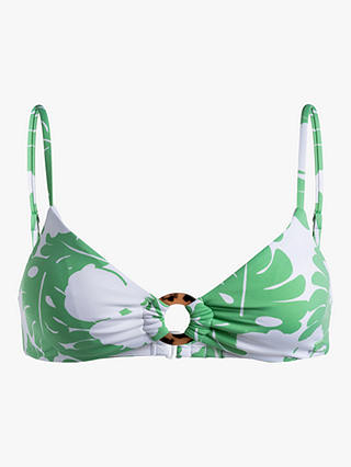 Roxy Floral Print Front Ring Detail Bikini Top, Zephyr Green