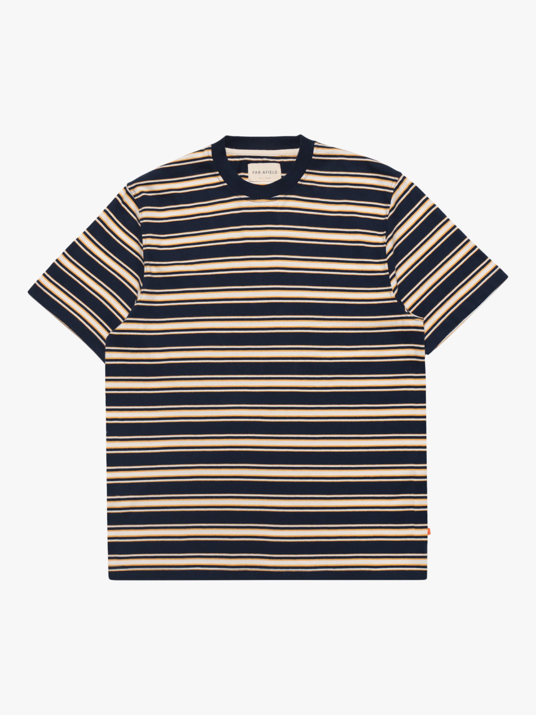 Far Afield Striped Organic Cotton Crew Neck T-Shirt, Navy/Iris, M