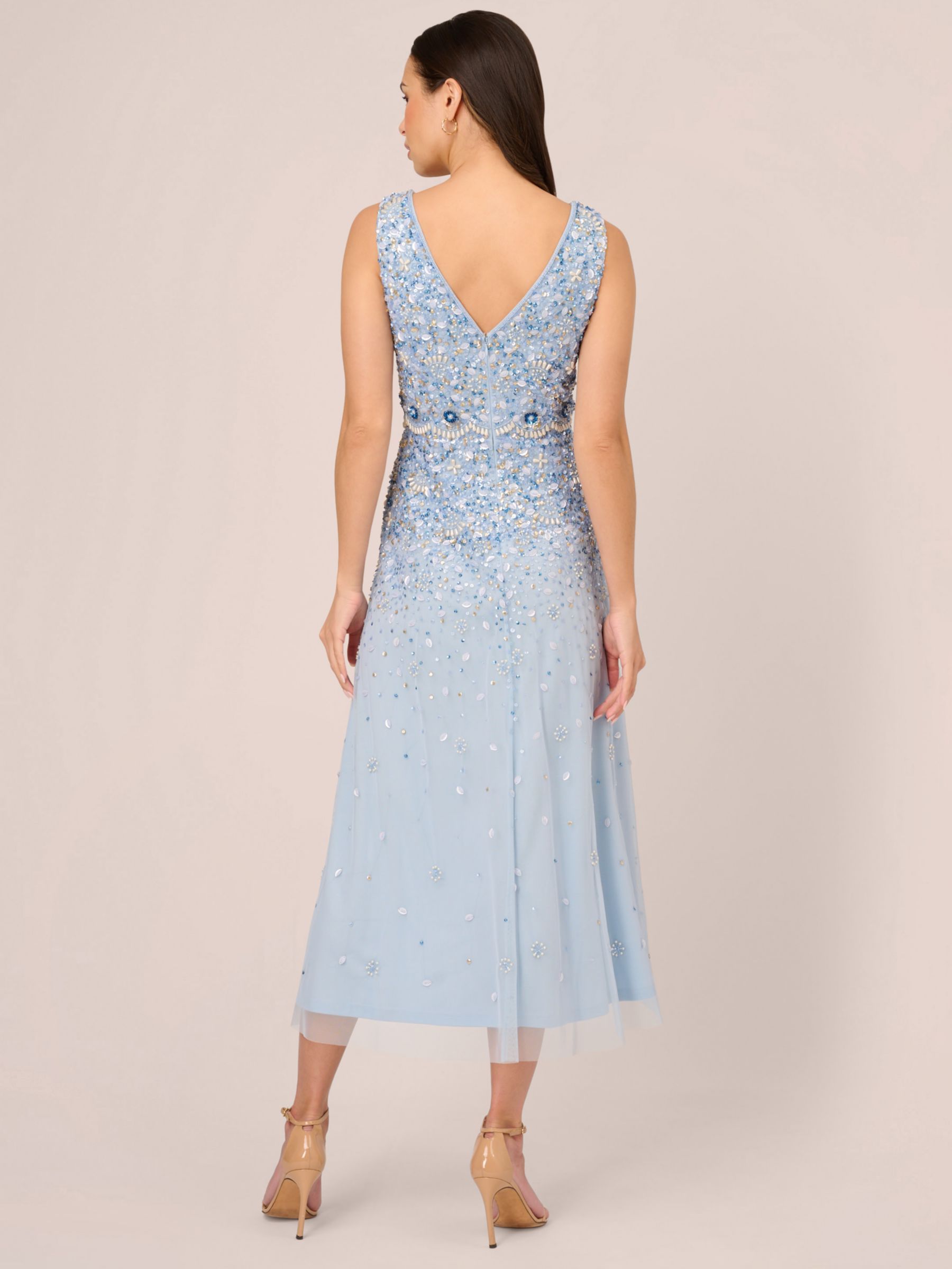 Adrianna Papell Beaded Mesh Dress, Elegant Sky, Elegant Sky, 8