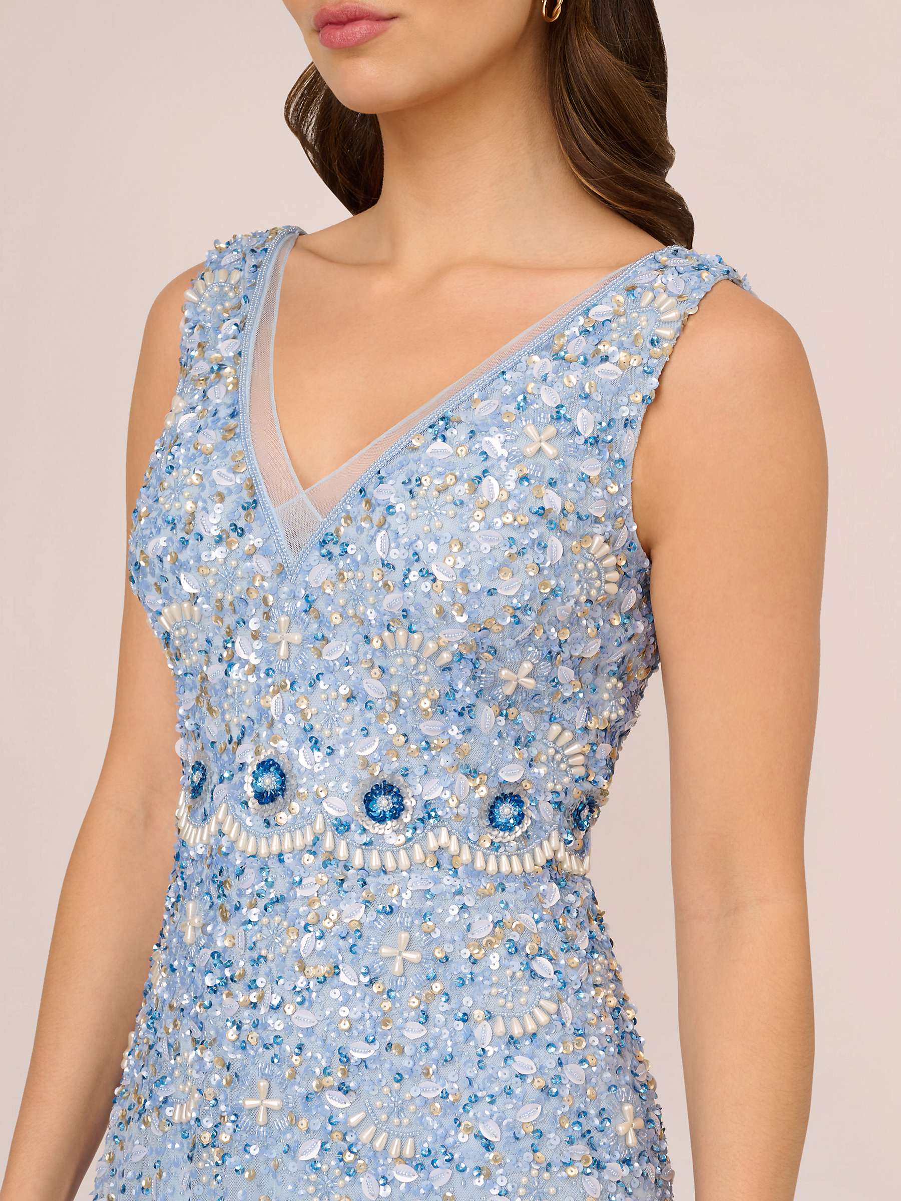 Buy Adrianna Papell Beaded Mesh Dress, Elegant Sky Online at johnlewis.com