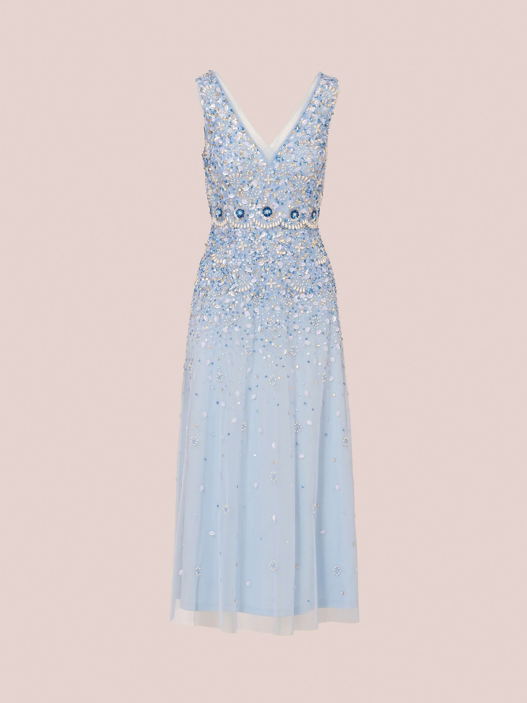 Buy Adrianna Papell Beaded Mesh Dress, Elegant Sky Online at johnlewis.com