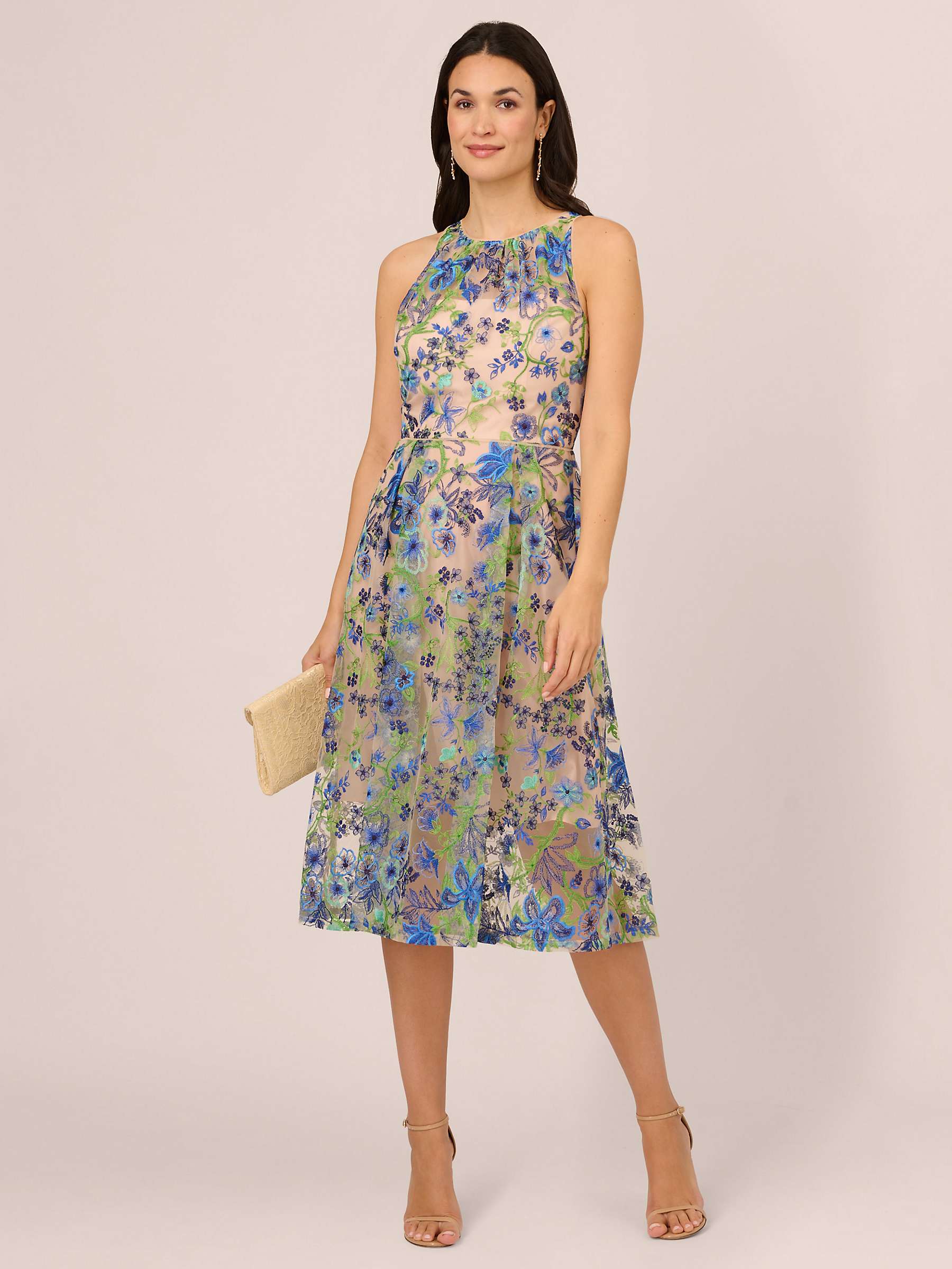 Buy Adrianna Papell Embroidered Fit and Flare Dress, Blue/Multi Online at johnlewis.com