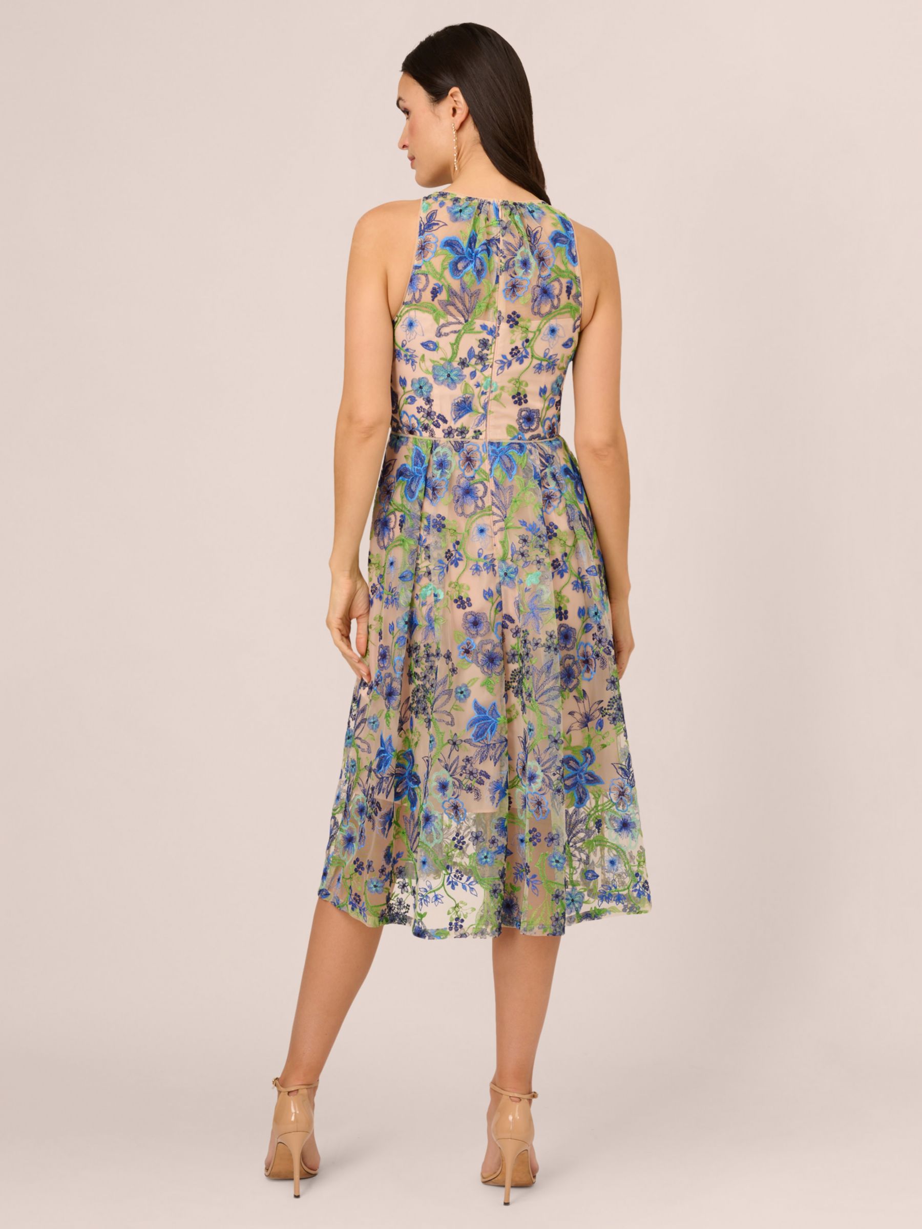 Adrianna Papell Embroidered Fit and Flare Dress Blue Multi at