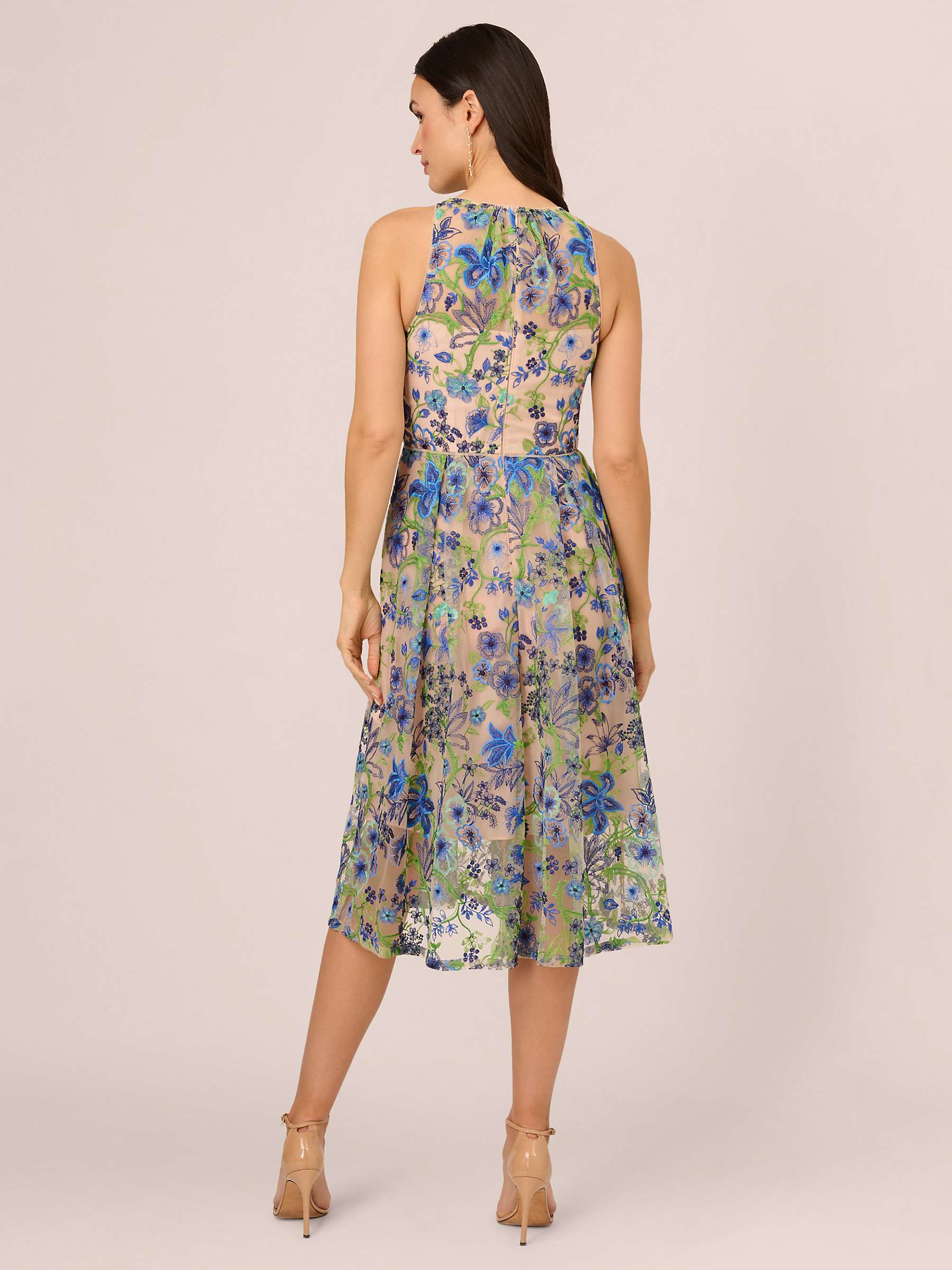 Buy Adrianna Papell Embroidered Fit and Flare Dress, Blue/Multi Online at johnlewis.com