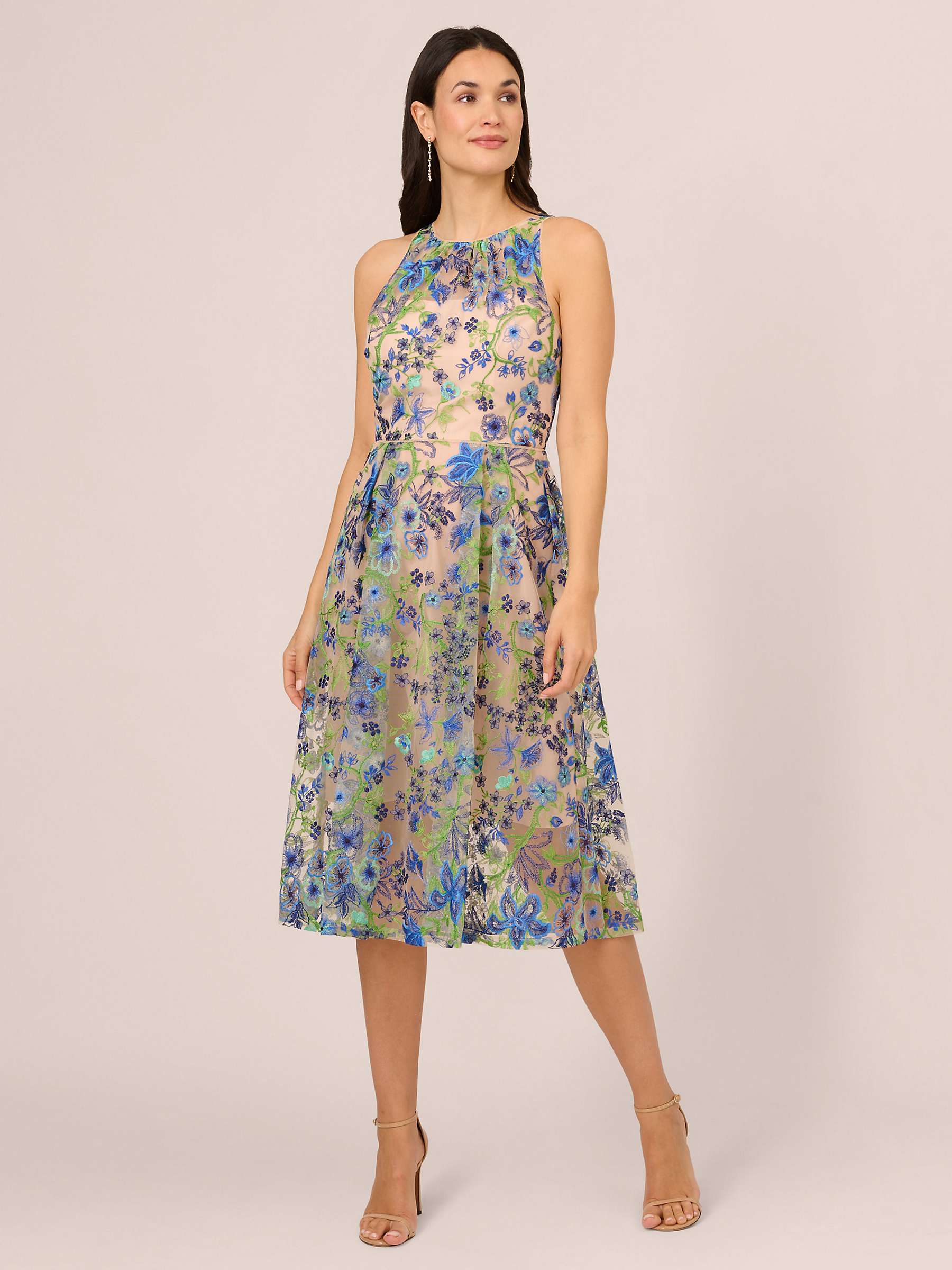 Buy Adrianna Papell Embroidered Fit and Flare Dress, Blue/Multi Online at johnlewis.com