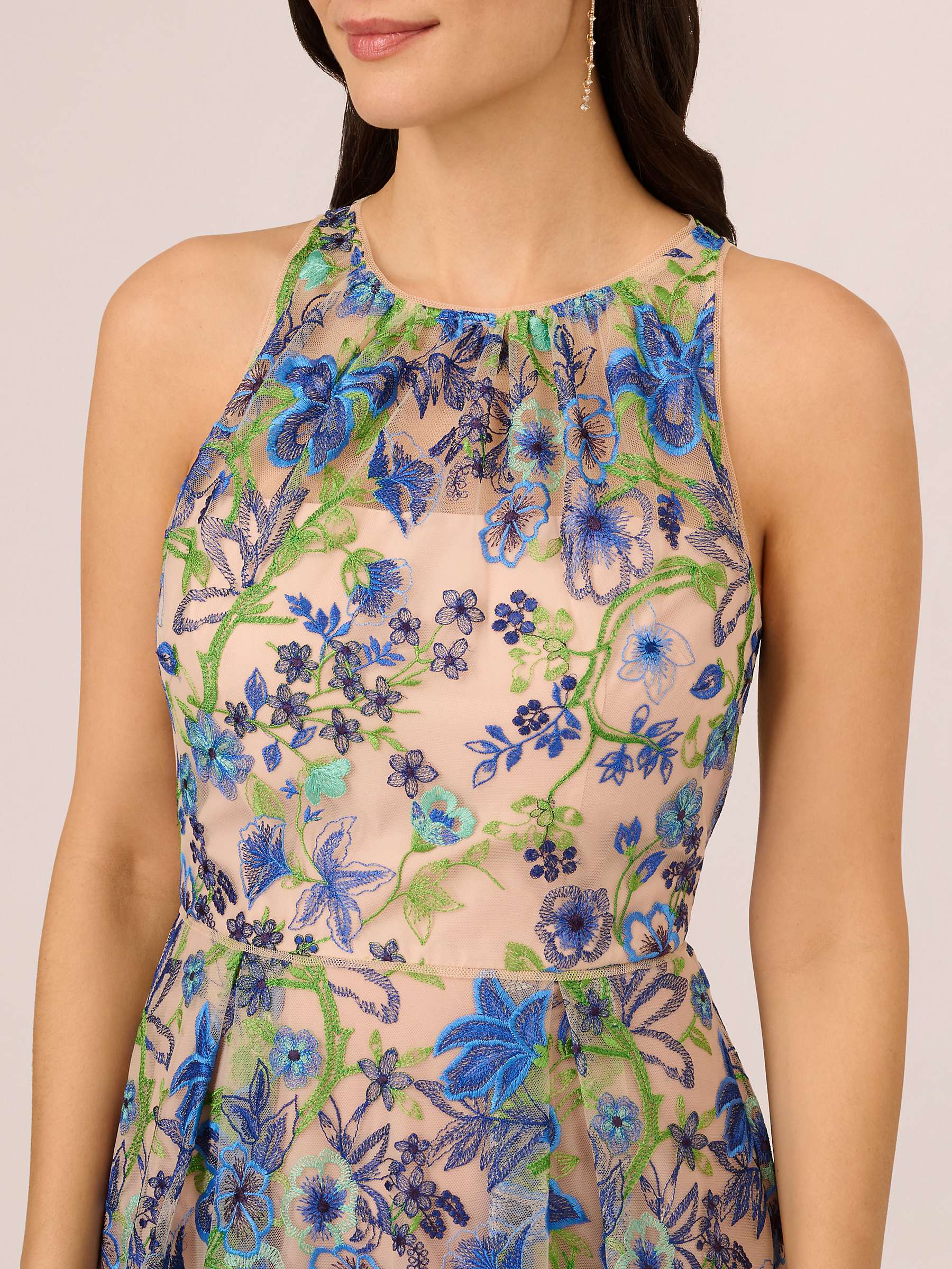 Buy Adrianna Papell Embroidered Fit and Flare Dress, Blue/Multi Online at johnlewis.com