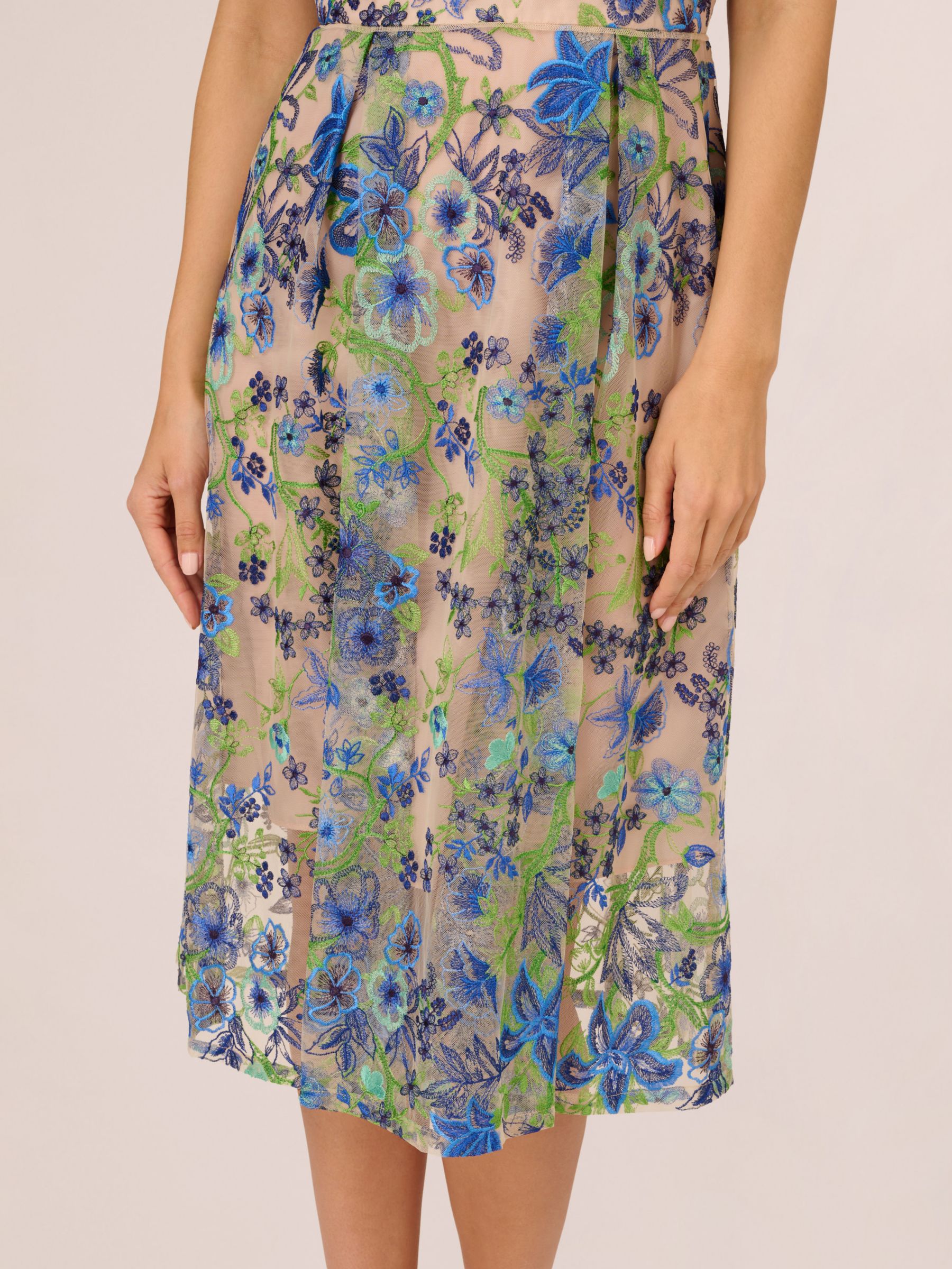 Adrianna Papell Embroidered Fit and Flare Dress Blue Multi