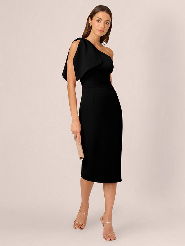 Adrianna Papell One Shoulder Bow Midi Dress, Black