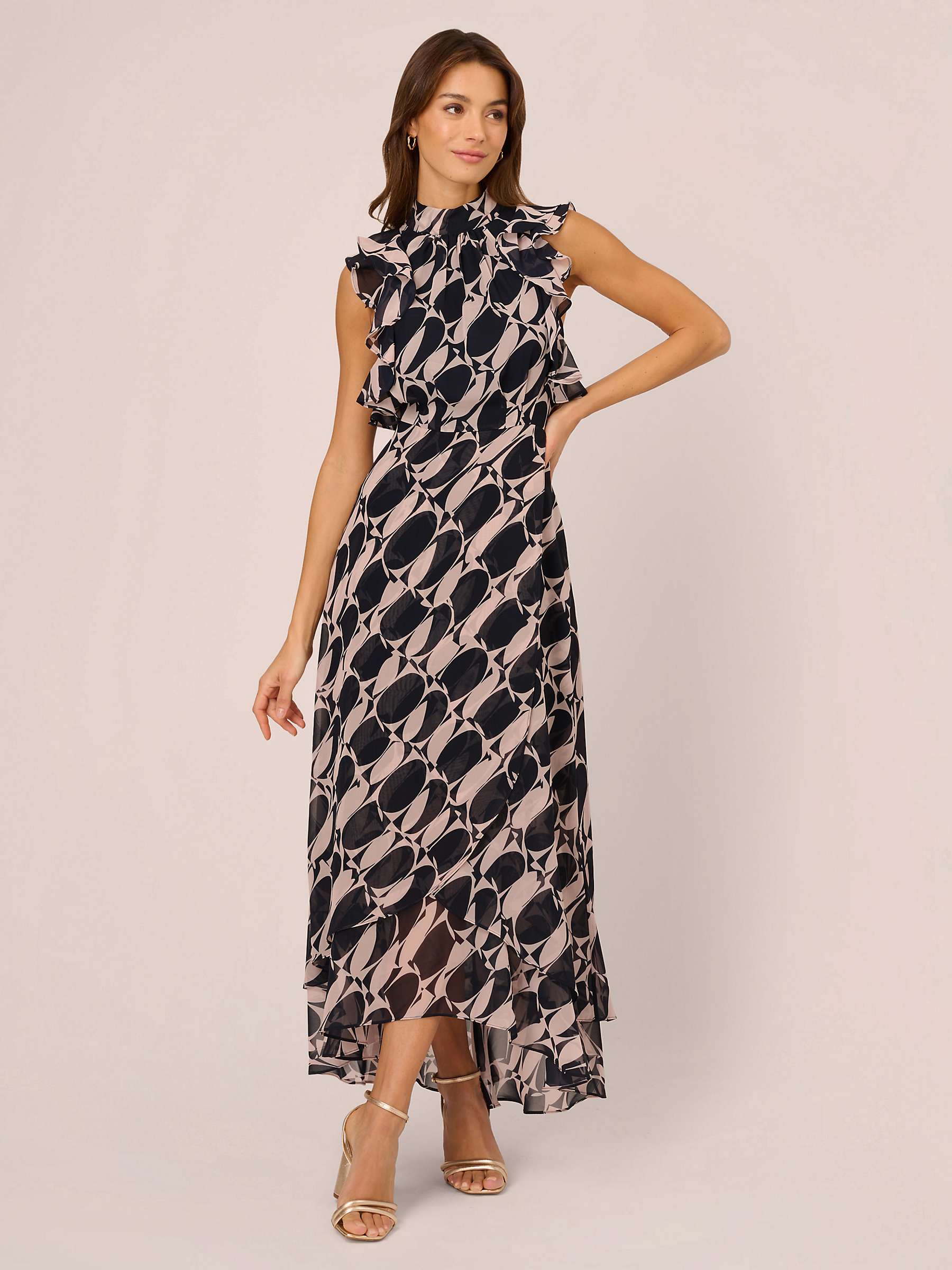 Buy Adrianna Papell Abstract Print Frill Maxi Dress, Navy/Blush Online at johnlewis.com