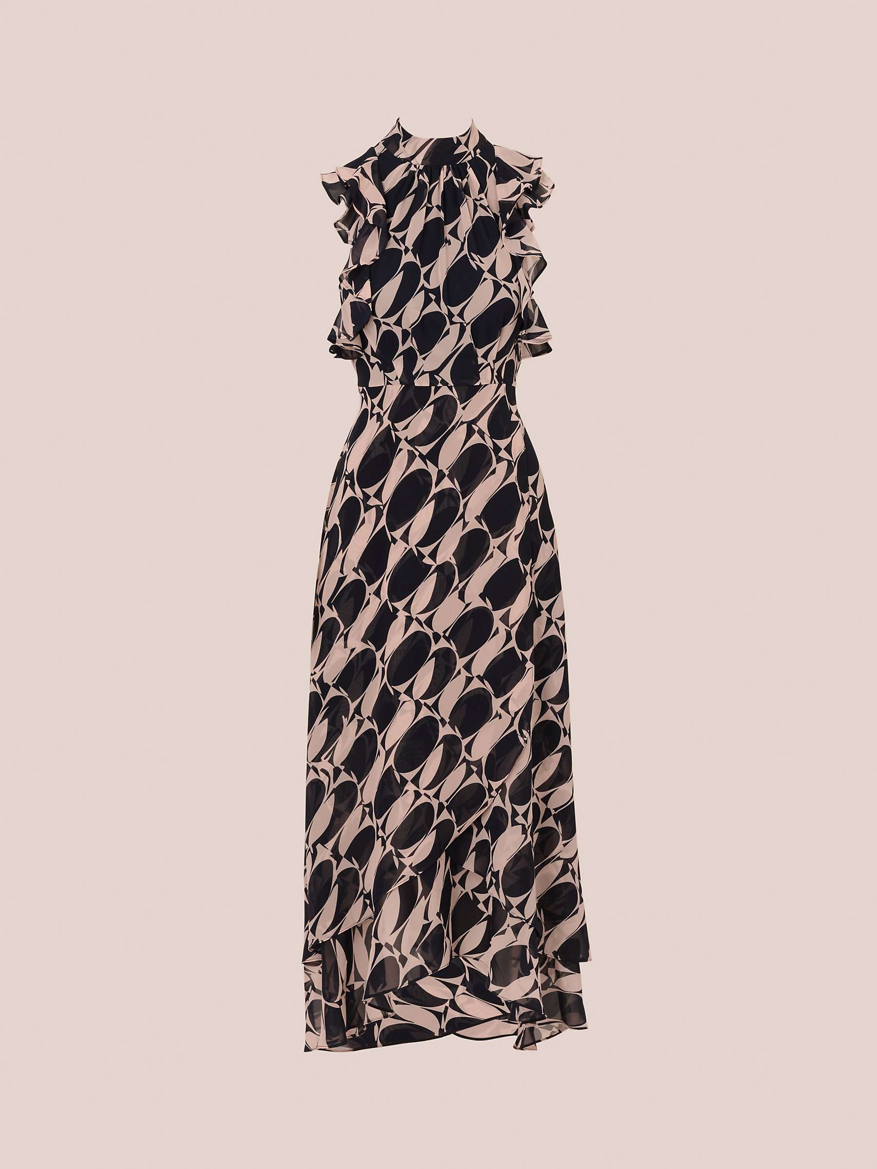 Buy Adrianna Papell Abstract Print Frill Maxi Dress, Navy/Blush Online at johnlewis.com