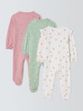 John Lewis Baby Hearts Sleepsuits, Pack of 3, Multi