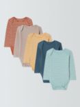 John Lewis Baby Striped Ribbed Cotton Long Sleeve Bodysuits, Pack of 5