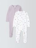 John Lewis Baby Deer Spot Cotton Two Way Zip Sleepsuit, Pack of 2, Multi